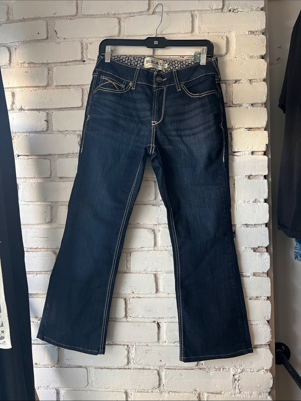 Dark Blue Women's Jeans Ariat petite Denim Contrast Stitching mid rise boot cut